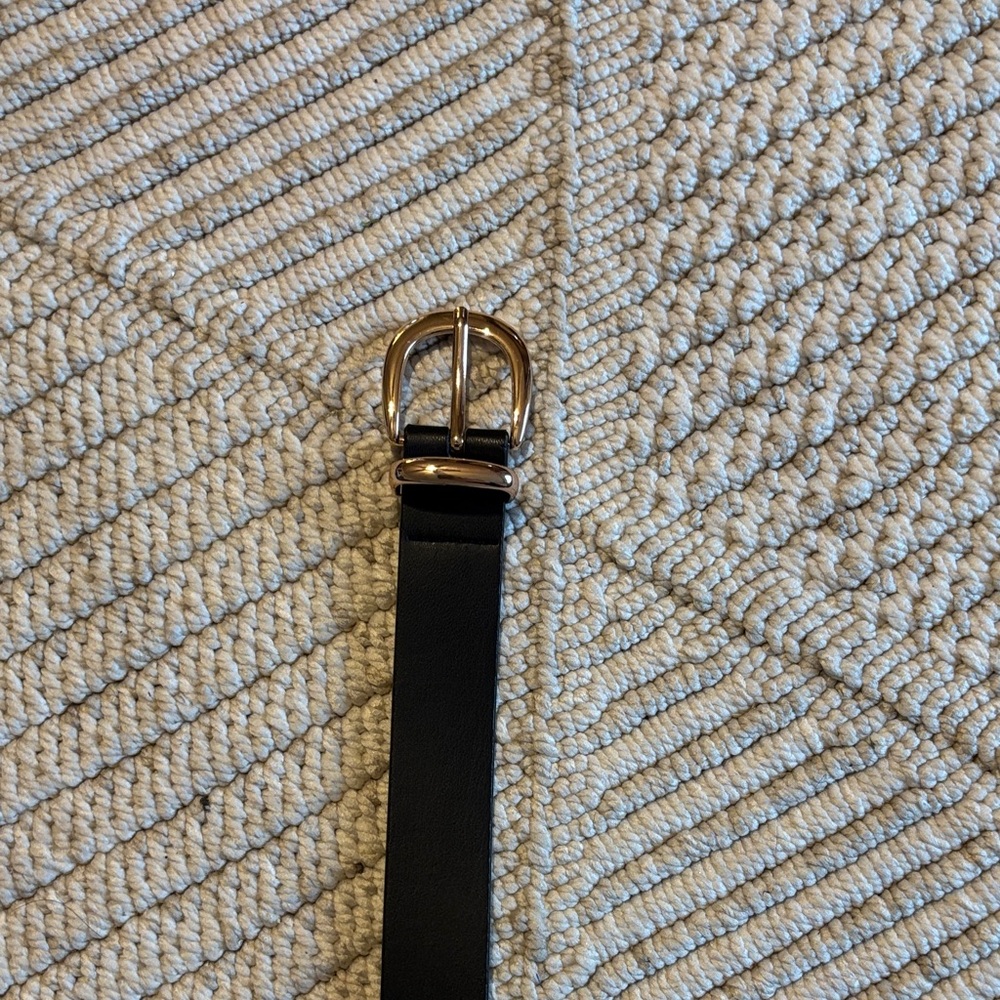 Black Leather Belt with Gold Buckle